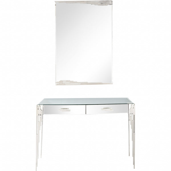 Homeroots Rectangular Striped Falling Mirror And Console Table   396837