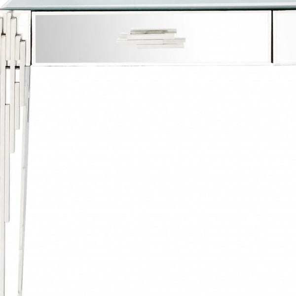 Homeroots Rectangular Striped Falling Mirror And Console Table   396837