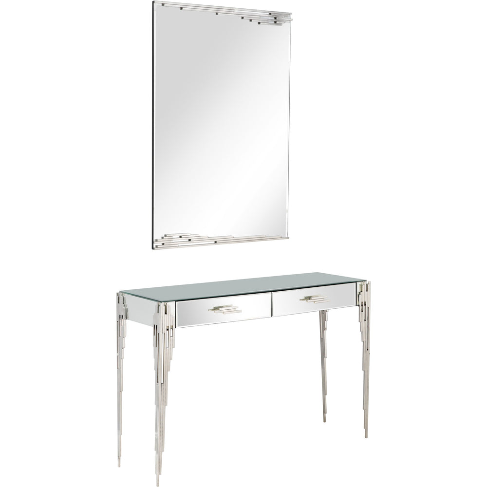 Homeroots Rectangular Striped Falling Mirror And Console Table   396837
