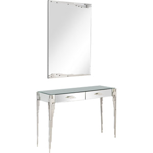 Homeroots Rectangular Striped Falling Mirror And Console Table   396837