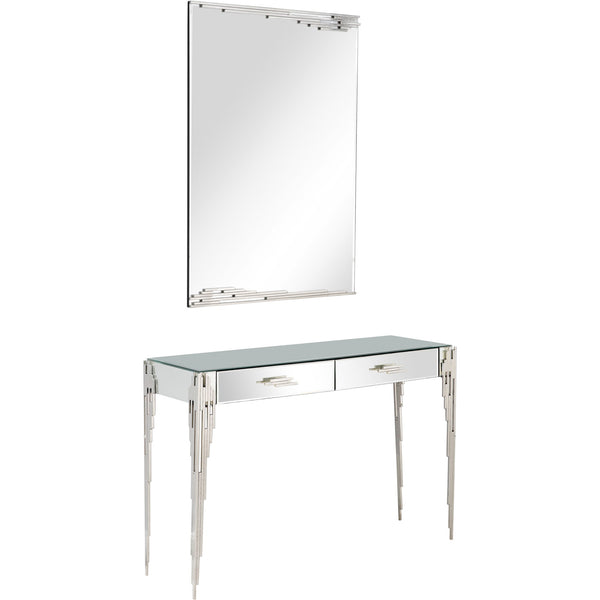 Homeroots Rectangular Striped Falling Mirror And Console Table   396837