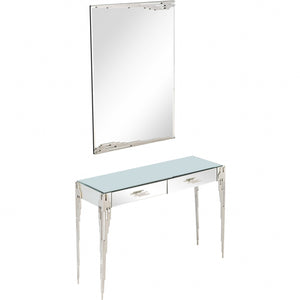 Homeroots Rectangular Striped Falling Mirror And Console Table   396837