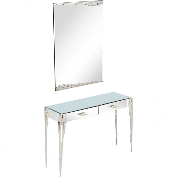 Homeroots Rectangular Striped Falling Mirror And Console Table   396837