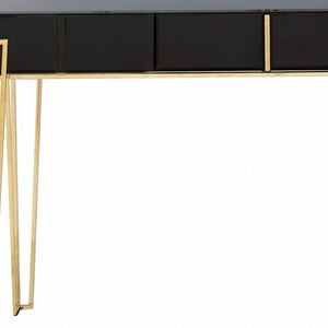 Homeroots 48" Black Mirrored Glass Console Table   396838