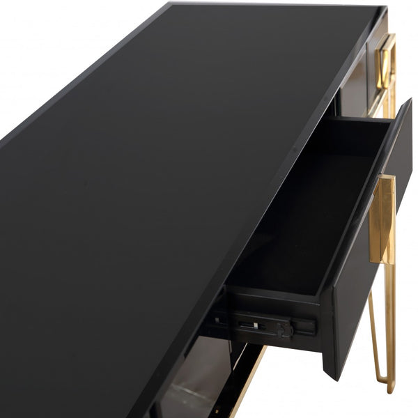 Homeroots 48" Black Mirrored Glass Console Table   396838