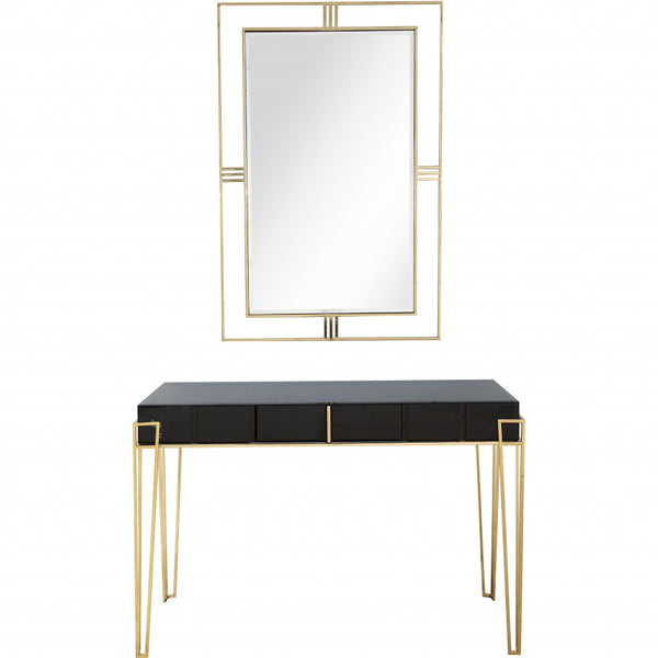 Homeroots Modern Black And Gold Console Table And Mirror Set   396839