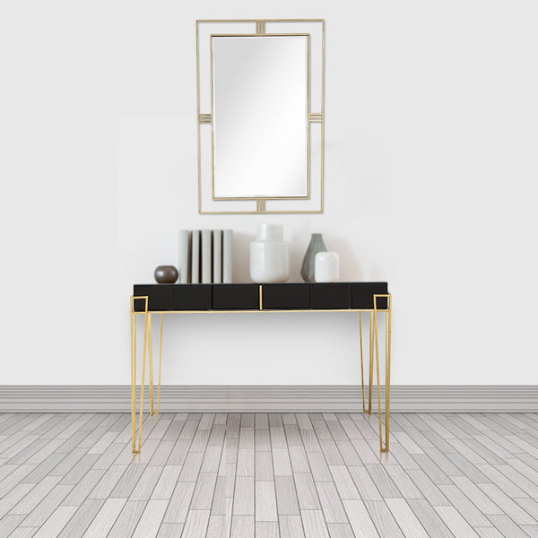 Homeroots Modern Black And Gold Console Table And Mirror Set   396839