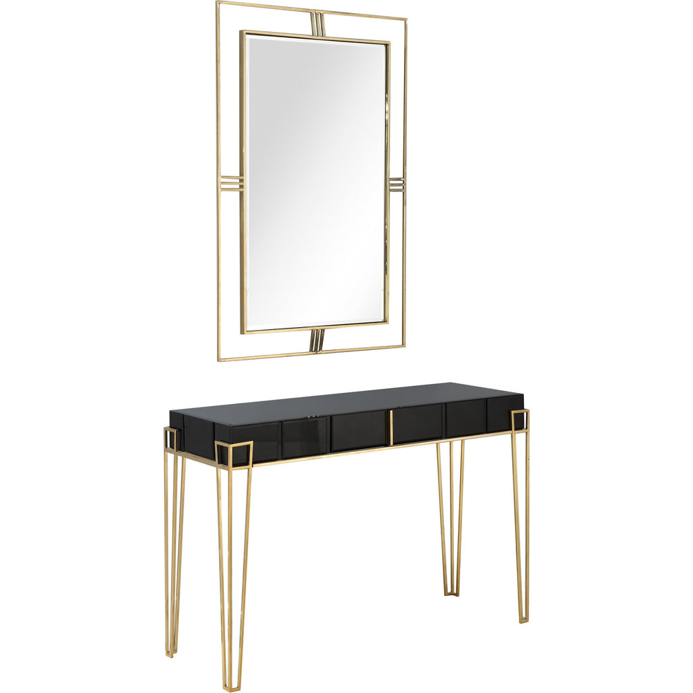 Homeroots Modern Black And Gold Console Table And Mirror Set   396839