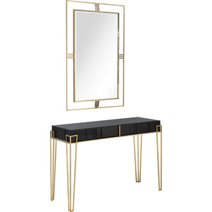 Homeroots Modern Black And Gold Console Table And Mirror Set   396839