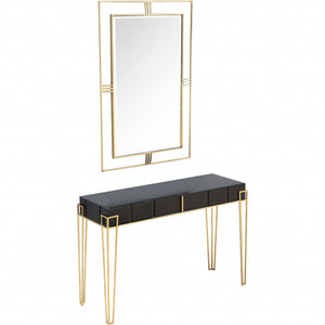 Homeroots Modern Black And Gold Console Table And Mirror Set   396839