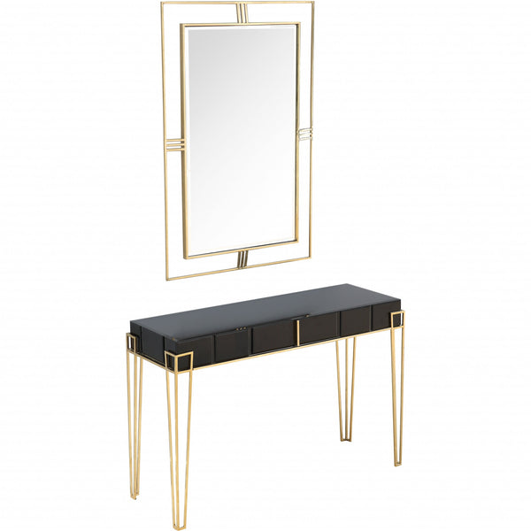 Homeroots Modern Black And Gold Console Table And Mirror Set   396839
