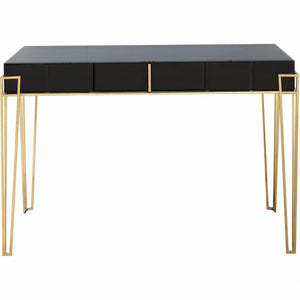 Homeroots Modern Black And Gold Console Table And Mirror Set   396839