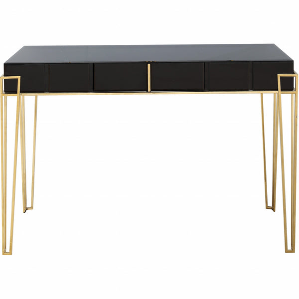 Homeroots Modern Black And Gold Console Table And Mirror Set   396839