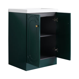 English Elm 24" Freestanding Bathroom Vanity with Resin Integrated Sink, Soft-Close Doors, Adjustable Shelf, Durable Plywood Finish Dark Green W999S00270