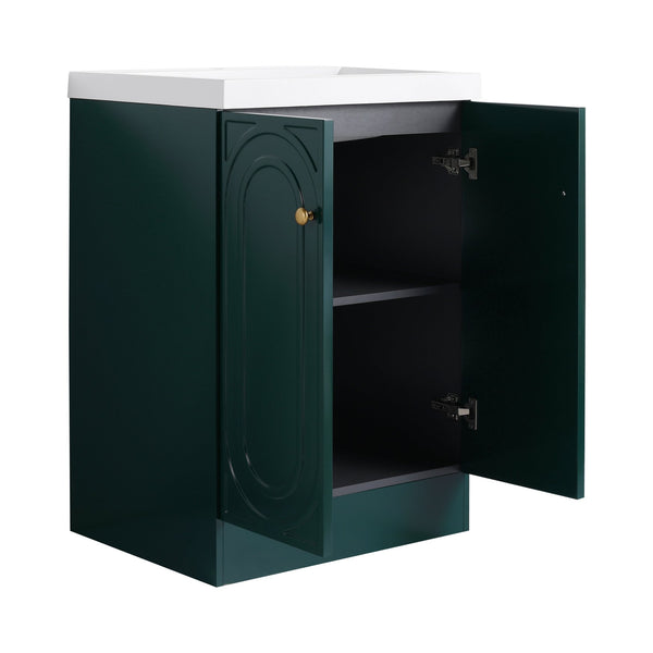 English Elm 24" Freestanding Bathroom Vanity with Resin Integrated Sink, Soft-Close Doors, Adjustable Shelf, Durable Plywood Finish Dark Green W999S00270