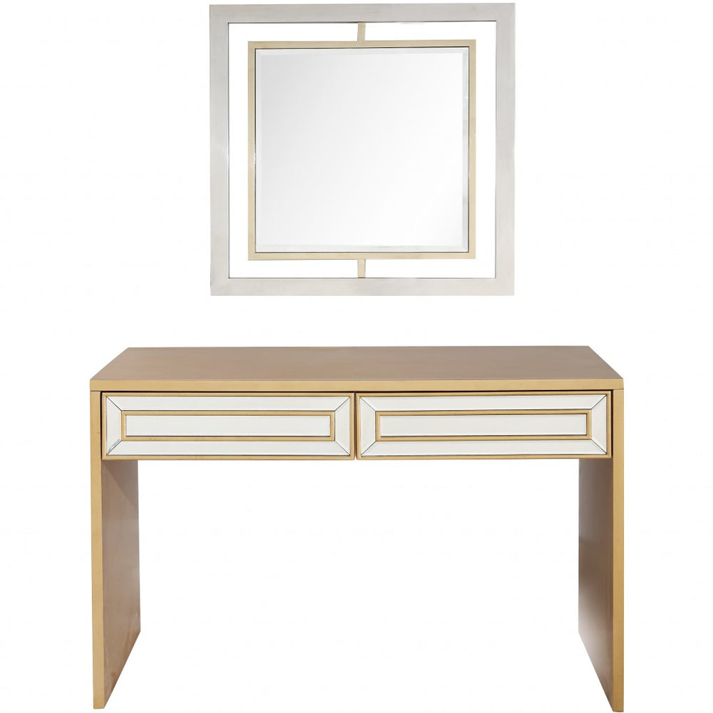 Homeroots Antiqued Gold Finish Mirror And Console Table   396841