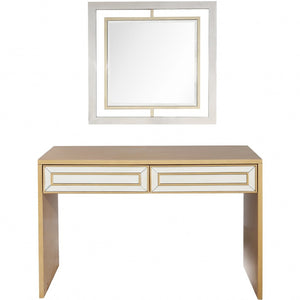 HomeRoots 48" Gold and Silver Mirrored Console Table with Drawers – Elegant Wood Design for Home or Office Decor 396841