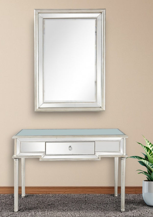 HomeRoots 48" Gold and Silver Mirrored Console Table with Drawers – Elegant Wood Design for Home or Office Decor 396841