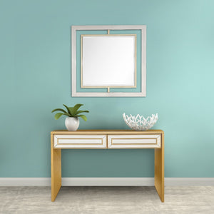 HomeRoots 48" Gold and Silver Mirrored Console Table with Drawers – Elegant Wood Design for Home or Office Decor 396841