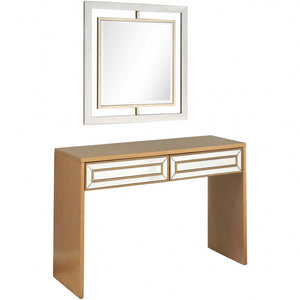 HomeRoots 48" Gold and Silver Mirrored Console Table with Drawers – Elegant Wood Design for Home or Office Decor 396841