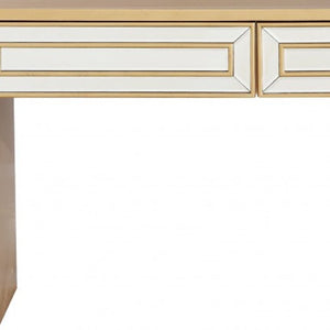 HomeRoots 48" Gold and Silver Mirrored Console Table with Drawers – Elegant Wood Design for Home or Office Decor 396841