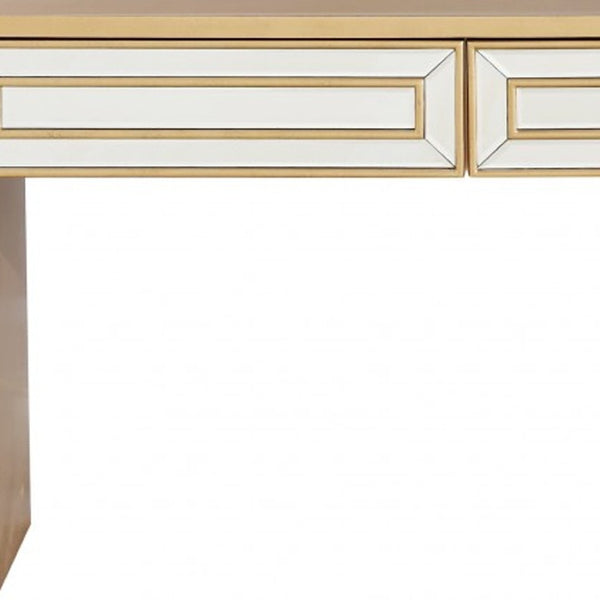 HomeRoots 48" Gold and Silver Mirrored Console Table with Drawers – Elegant Wood Design for Home or Office Decor 396841
