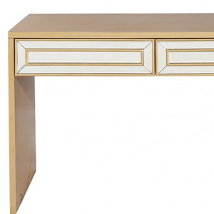 HomeRoots 48" Gold and Silver Mirrored Console Table with Drawers – Elegant Wood Design for Home or Office Decor 396841