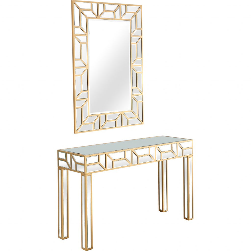 Homeroots Gold Geometric Mirror And Console Table   396845