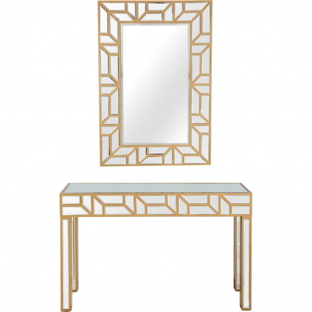 Homeroots Gold Geometric Mirror And Console Table   396845
