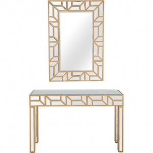Homeroots Gold Geometric Mirror And Console Table   396845