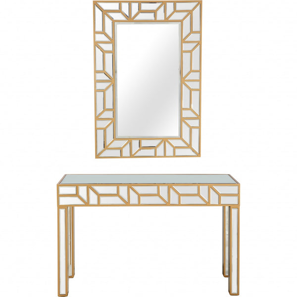 Homeroots Gold Geometric Mirror And Console Table   396845