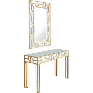 Homeroots Gold Geometric Mirror And Console Table   396845
