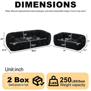 English Elm Chenille Cloud Sofa Quilted Checkered Seat Pure Foam Deep Cushion Contemporary Living Room Black W834S00640