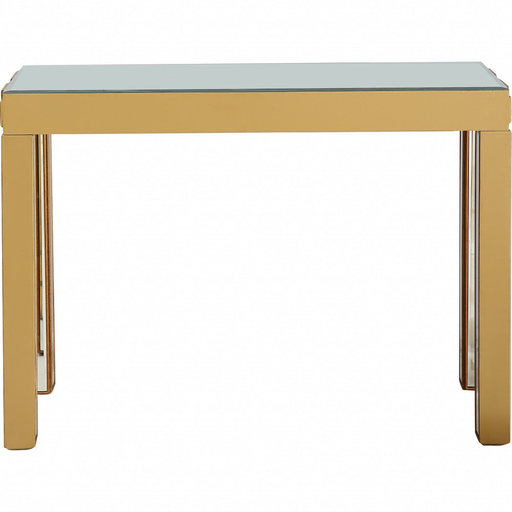 HomeRoots 43" Gold Mirrored Glass Console Table - Elegant Slim Design for Entryways, Living Spaces & Décor 396846