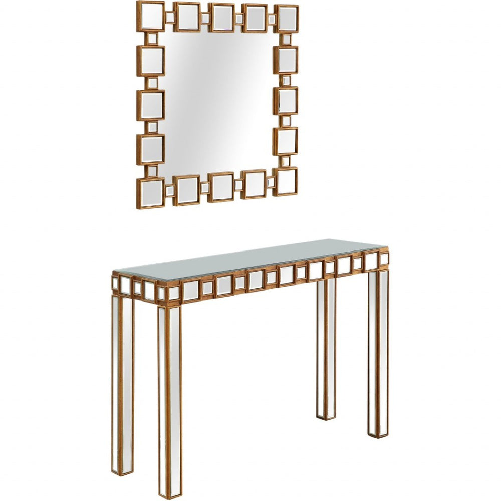HomeRoots 43" Gold and Silver Mirrored Console Table - Modern Glamour for Stylish Entryways and Living Spaces 396847