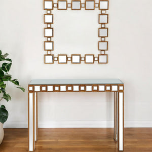 Homeroots 43" Gold Mirrored Glass Console Table   396847