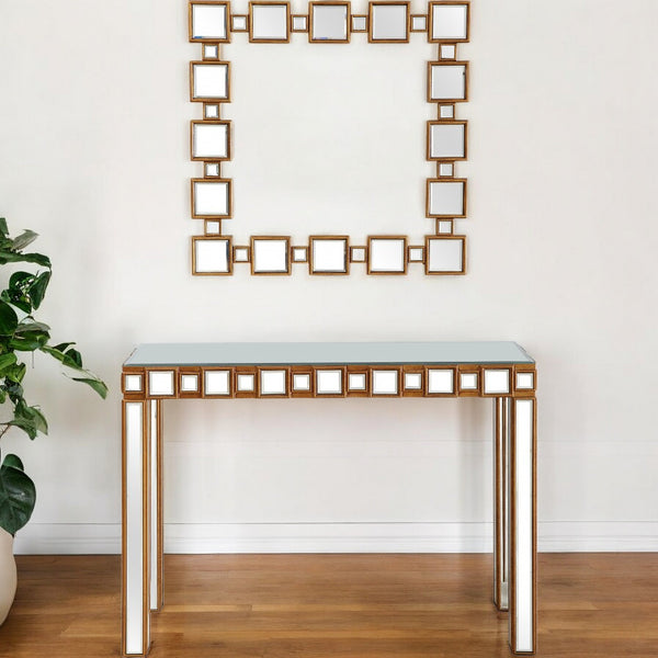 Homeroots 43" Gold Mirrored Glass Console Table   396847