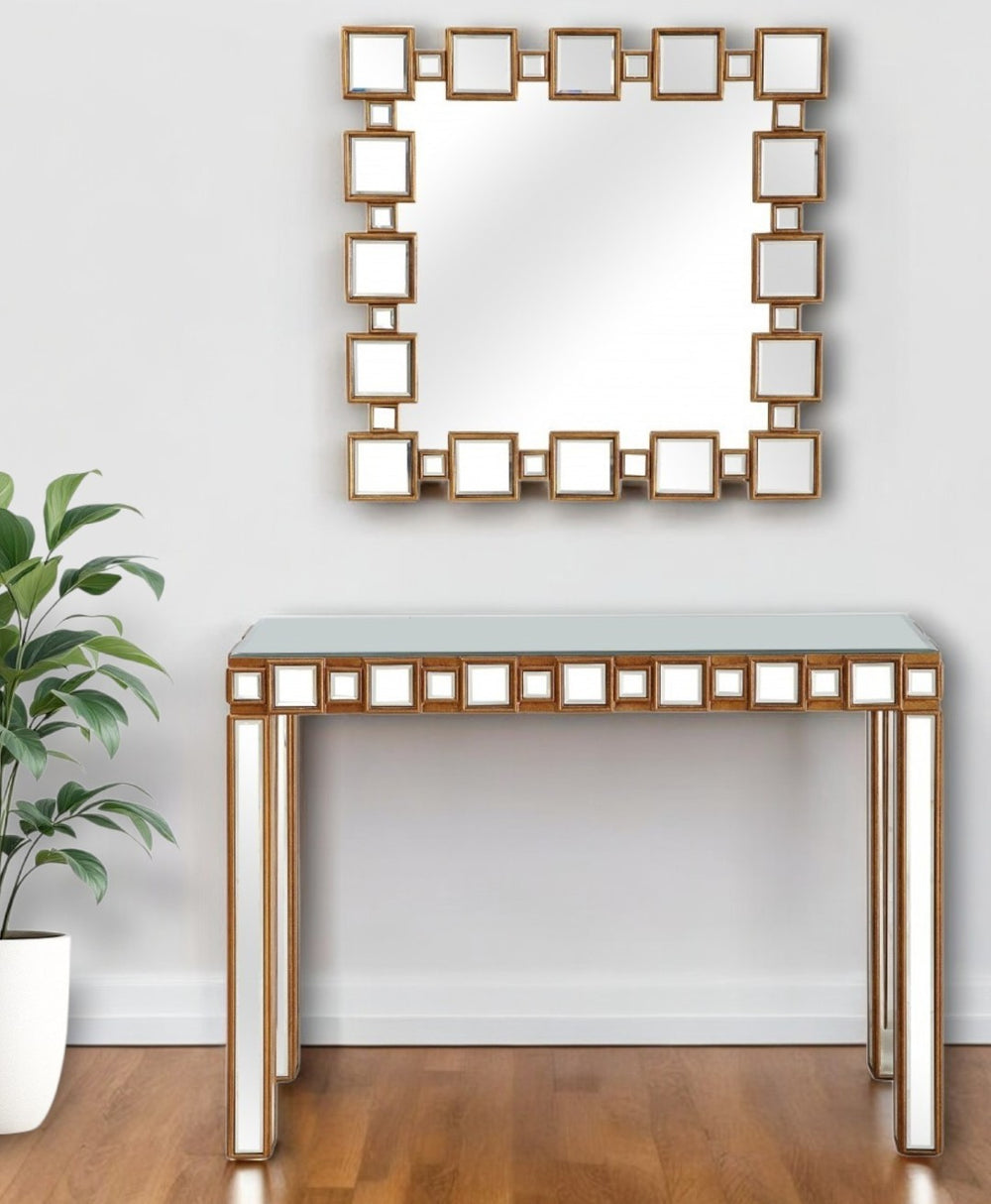 HomeRoots 43" Gold and Silver Mirrored Console Table - Modern Glamour for Stylish Entryways and Living Spaces 396847