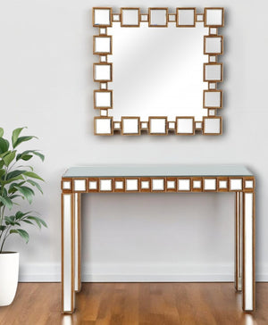 HomeRoots 43" Gold and Silver Mirrored Console Table - Modern Glamour for Stylish Entryways and Living Spaces 396847