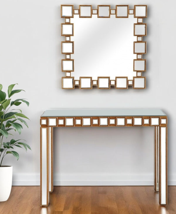 HomeRoots 43" Gold and Silver Mirrored Console Table - Modern Glamour for Stylish Entryways and Living Spaces 396847