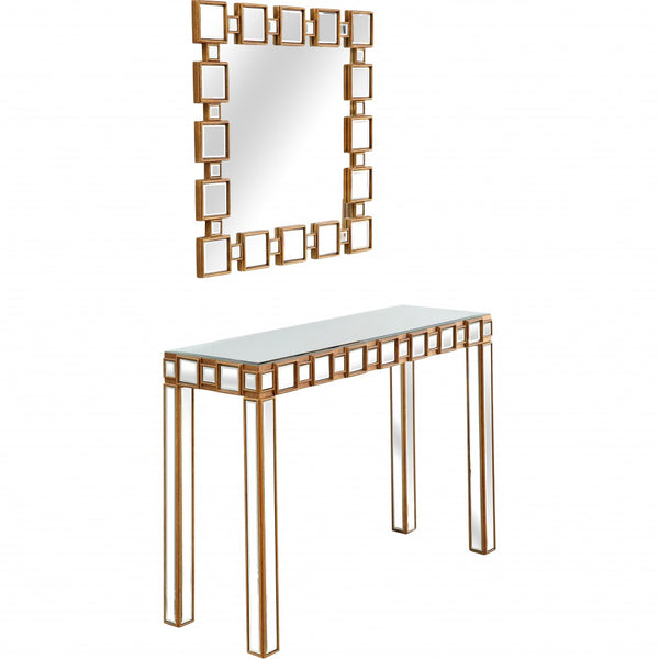 Homeroots 43" Gold Mirrored Glass Console Table   396847