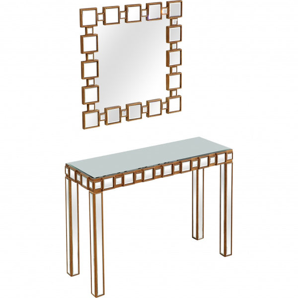 Homeroots 43" Gold Mirrored Glass Console Table   396847