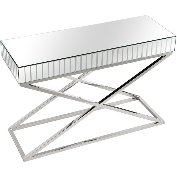 Homeroots 47" Silver Mirrored Glass Console Table   396850