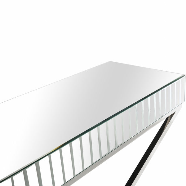 Homeroots 47" Silver Mirrored Glass Console Table   396850
