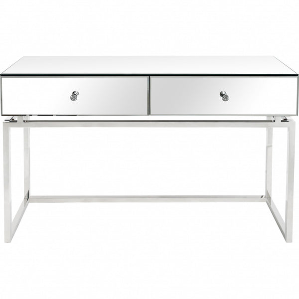 Homeroots 47" Silver Mirrored Glass Frame Console Table And Drawers   396851