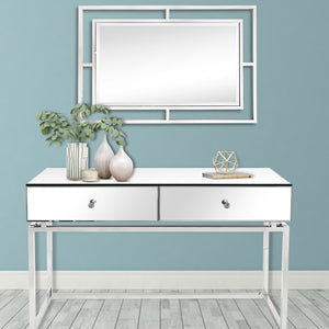 Homeroots 47" Silver Mirrored Glass Frame Console Table And Drawers   396851