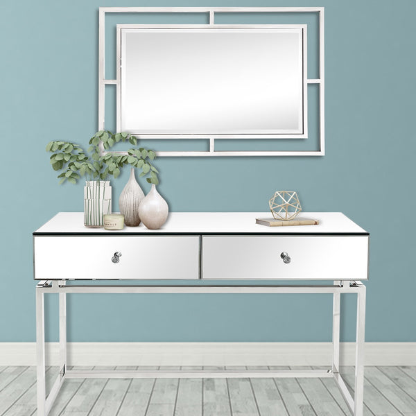 Homeroots 47" Silver Mirrored Glass Frame Console Table And Drawers   396851
