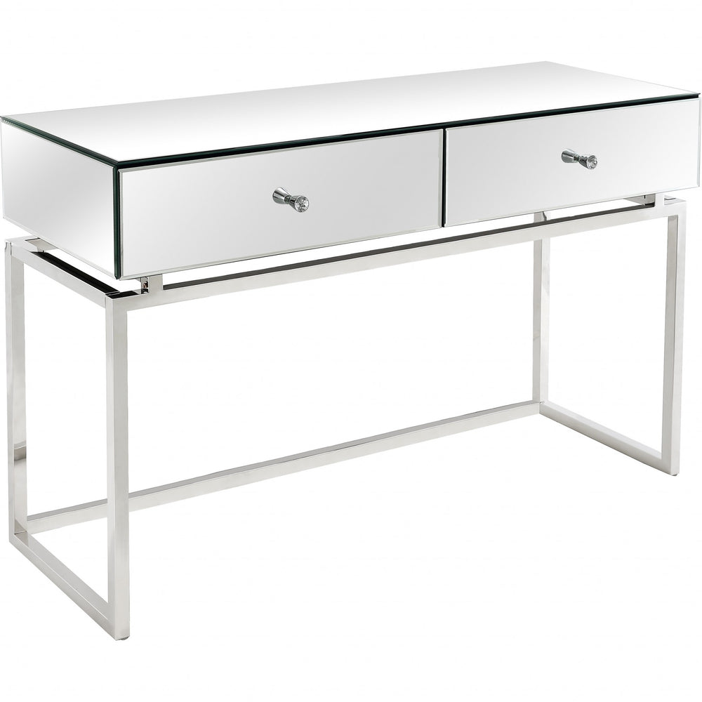 Homeroots 47" Silver Mirrored Glass Frame Console Table And Drawers   396851
