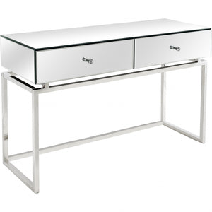 Homeroots 47" Silver Mirrored Glass Frame Console Table And Drawers   396851