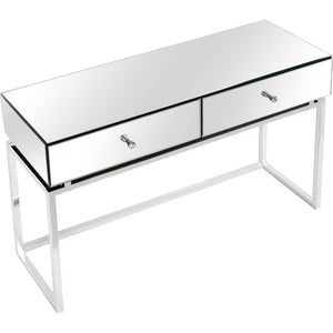 Homeroots 47" Silver Mirrored Glass Frame Console Table And Drawers   396851